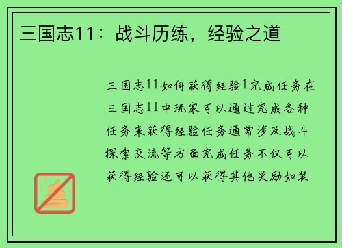 三国志11：战斗历练，经验之道